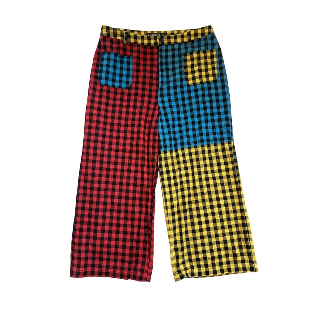 Dangerfield Gingham Patchwork Wide Leg Pants AU 14 Fits US 10 Colorblock Plaid